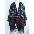 Ladies Fashionable Flower Jacquard Shawl with Tassel